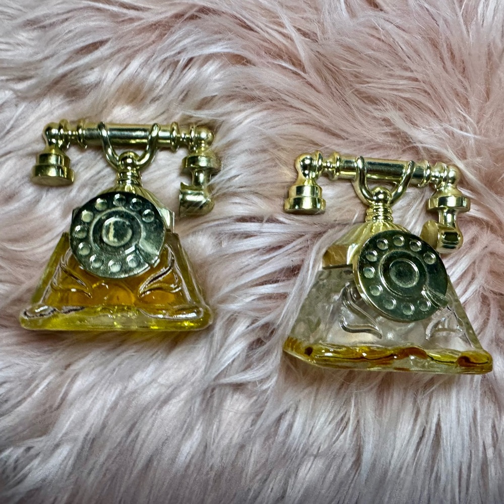 2 Avon Gold and Clear Glass Telephone Figurines